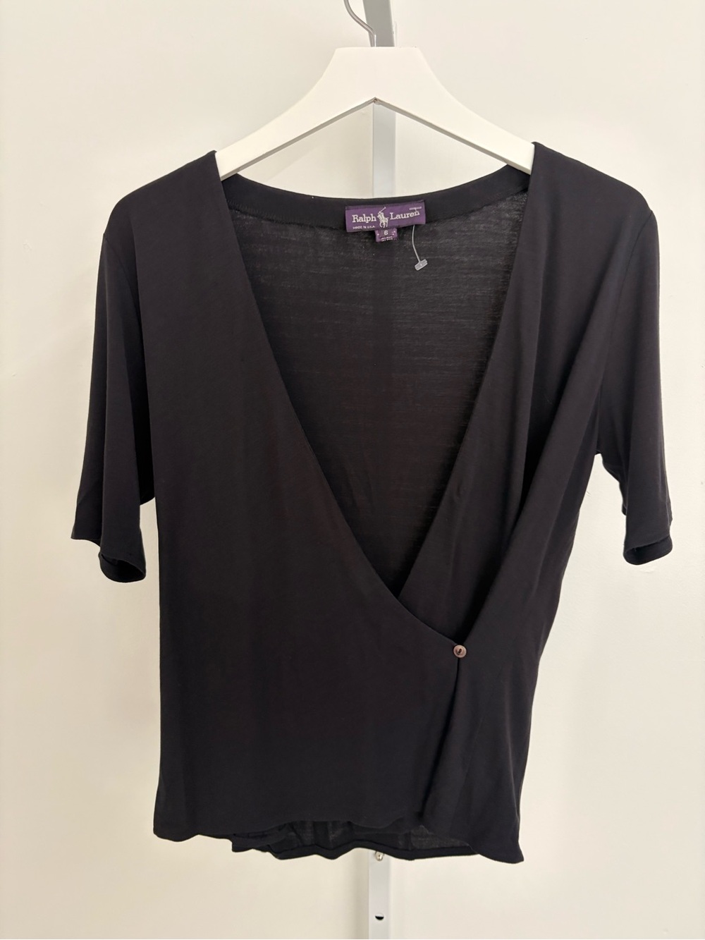 Ralph Lauren Black Short-Sleeve Faux Wrap V-Neck Tee